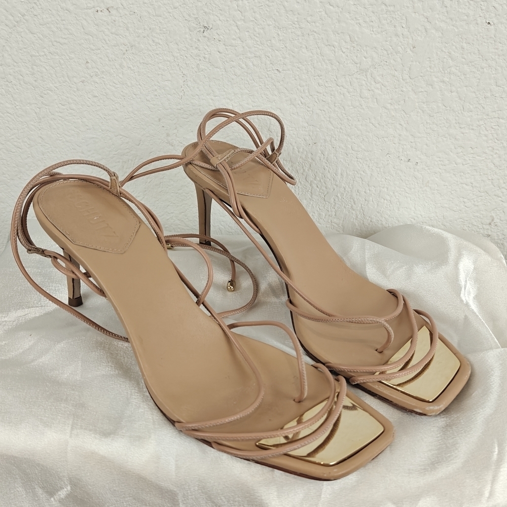 Schutz Women's Sianna Square Toe High Heel Sandals In Tan Size 8B
